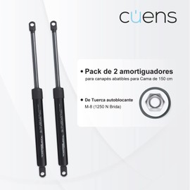 Cuens Set of 2 Gas Springs or Shock Absorbers for Bed Box 1250N - M-8 Clamp - Ideal for Bed Box 150 cm