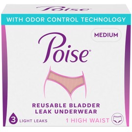 Poise Washable Adult Incontinence Underwear for Women, Reusable, Light Absorbency, Medium, High Waist, Pink, 1 Count