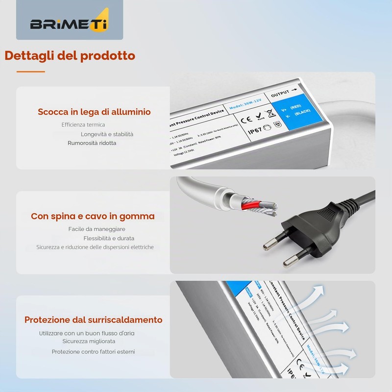 BRIMETI Trasformatore LED 220 24V 60W Esterno Alimentatore Driver IP67