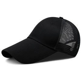 Spargel Long Brim Mesh Cap, Large Size (Up to 24.8 inches (63 cm), Long Brim, Baseball Cap, Men's, Women's, Black, XL