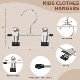 Eunhdet 24 Pack Baby Hangers with Clips, 360°Rotatable Toddler Pant Hangers with Clips, Non-Slip Space Saving Kids Hanger for Newborn Children Clothes Skirts Boots Closet Organizers, Black