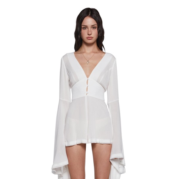 Dolls Kill Deep V Gauzy Romper by Current Mood –