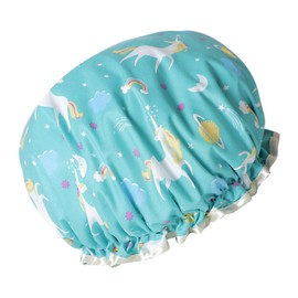 Beavorty Fashionable Shower Cap Bath Hat Double Layer Women's Hair Care Pattern Compact Portable Kitchen Spa Use
