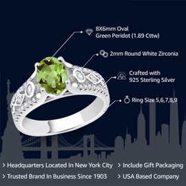 Gem Stone King 925 Sterling Silver Green Peridot Engagement Ring For Women (1.89 Cttw, Gemstone Birthstone, Available In Size 5, 6, 7, 8, 9)