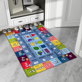 Interactive Kids Play Carpet 2.6x3.9 Feet, Slip-Resistant Area Rug with ABCs & Numbers, Thick Floor Mat for Children's Play Area, Soft Nursery Rug for Play Activities