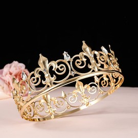 Royal Full King Crown Metal Crowns And Tiaras For Men Cosplay Wedding Prom Party Decorations Crown Headpieces Accessories, M, Metal