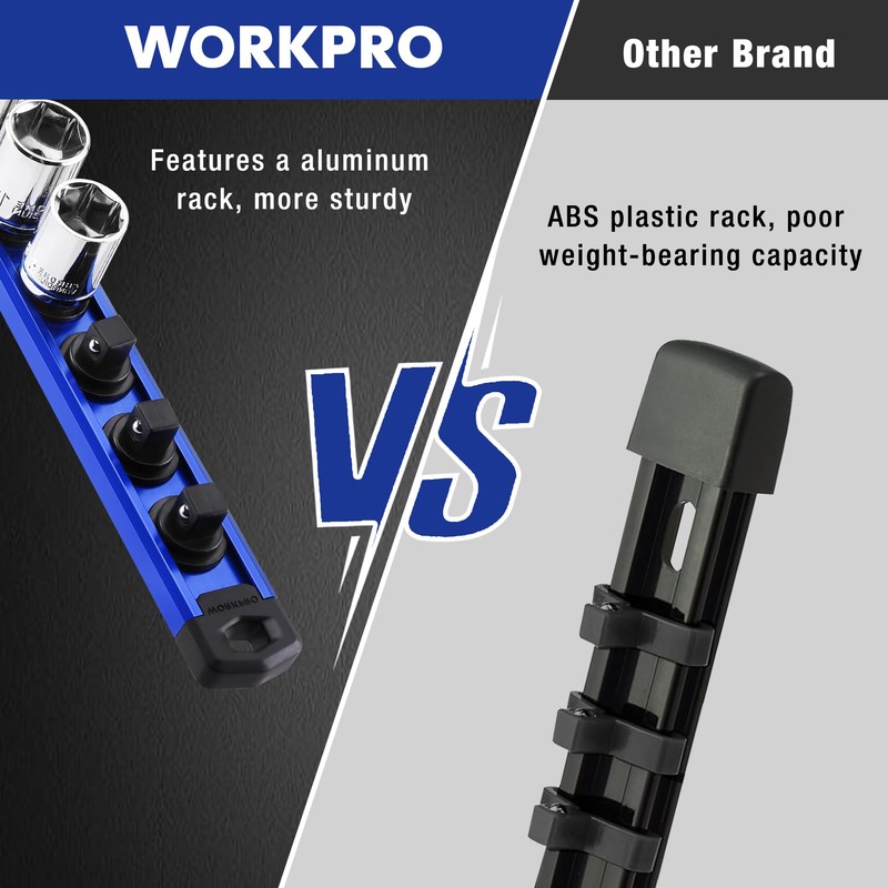 WORKPRO Magnetic Socket Organizer, 1/2-Inch Drive Aluminum Alloy Socket Rail,