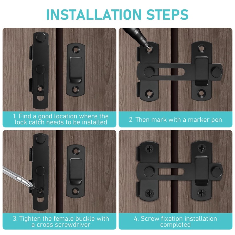 4 Pcs 180 Degree Flip Sliding Barn Door Lock Black