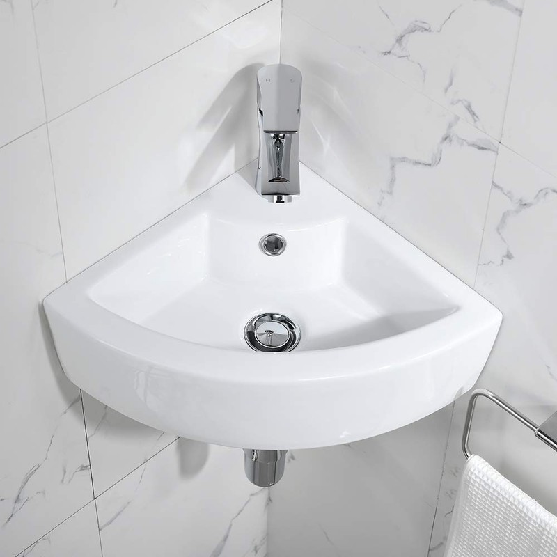 Wall Mount Corner Bathroom Sink with Faucet-Bokaiya 18x13 Inch Small