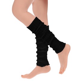 Bremorou Leg Warmers for Women, Fashion Knit Neon Leg Warmers, 80s Ribbed Knit Long Socks, Long Black Socks for Yoga, Dance, Sports and Party(Black)
