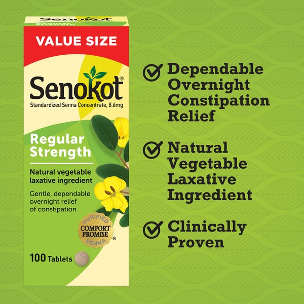 Senokot Senokot Regular Strength Tablets Natural Vegetable Laxative Ingredient, 100