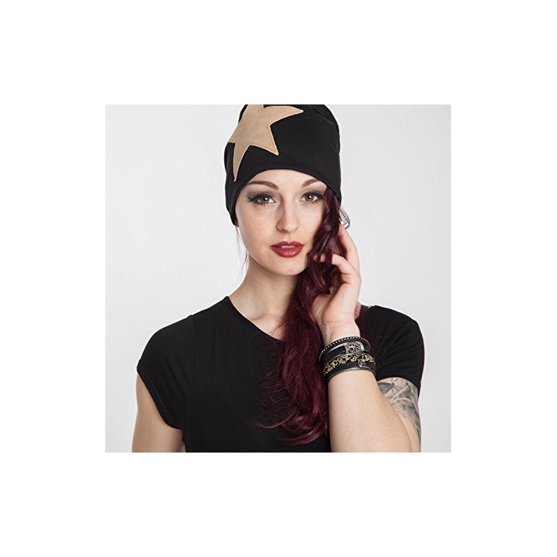 styleBREAKER Slouch Beanie With Artificial Leather Star Patch, Slouch longbeanie,