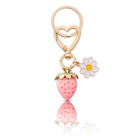 MORSUNBELA Key Ring with Strawberry Sweet Key Ring Women's Elegant Key Ring Woman Pendant Key for Girls, Pink-09