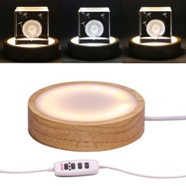 LIBFITH Wooden LED Lights Display Base for Laser Crystal Glass Resin Art (Warm Light)