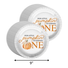 Pumpkin 1st Birthday 1st Birthday Party Supplies 64 Piece Tableware Set Includes Large 9" Paper Plates Dessert Plates, Cups and Napkins Kit for 16