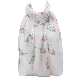 GFM® -Women's Scarves Robin Dragonfly Print Spring Summer Christmas (PSCF-RN-09), Rn-03-Sfd-White