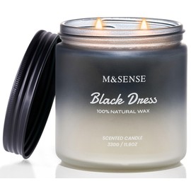 M&SENSE Black Dress - Vanilla Leather Scented Candles for Men, 2 Wick Large Natural Soy Candle 11.6oz 70 Hours Long Lasting, Black Luxury Manly Candles Home Fragrance Valentines Day Gifts for Him