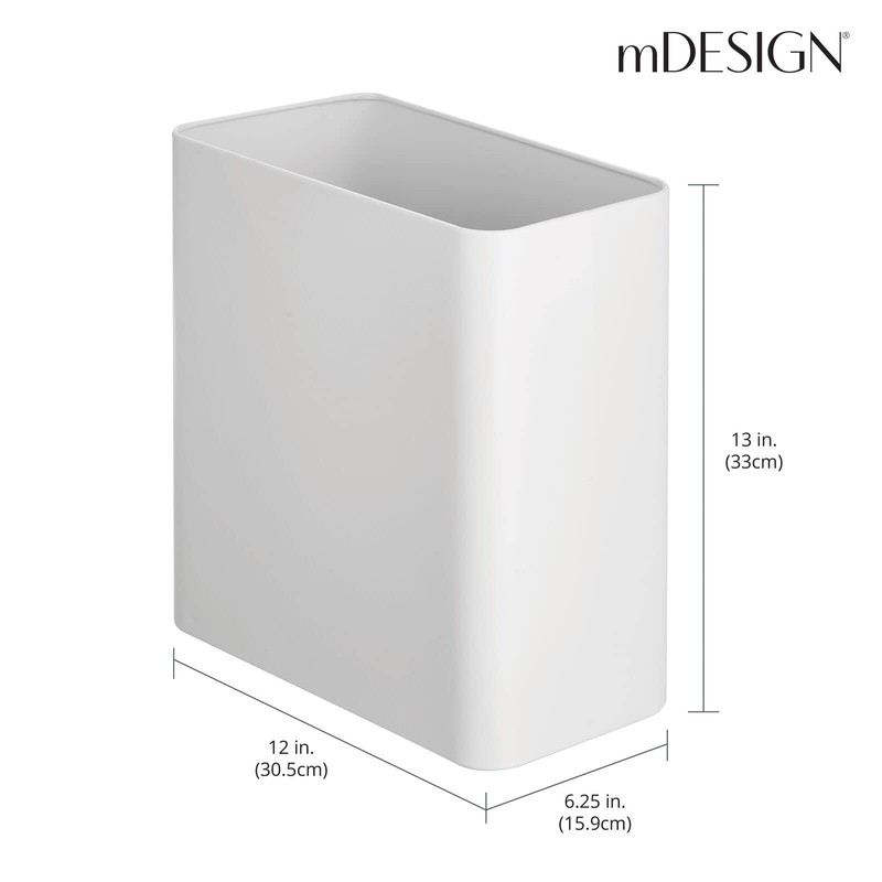 mDesign Stainless Steel Slim Rectangular Modern Metal 2.6 Gallon Trash