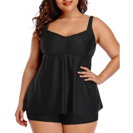Aqua Eve Women Plus Size Tankini Swimsuits with Shorts Bathing Suits Two Piece Swimwear, Black, 22 Plus