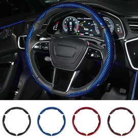 Hiseanllo Carbon Fiber Steering Wheel Cover 3PCS Set – Anti-Slip, Scratch-Resistant, Universal Fit for 14–16 Inch Wheels – Interior Car Accessories for Cars, SUVs, Trucks (Blue)