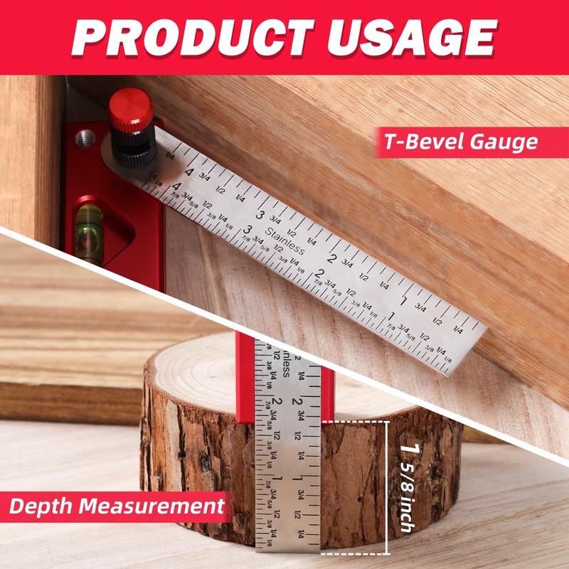 6-in-1 Carpenter Square 7 inch (1/8" Precision) Rafter Square Multi-Purpose