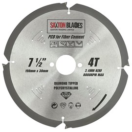 Saxton PCD Circular Saw Blade, 190mm x 4 Teeth x 30mm Bore 16, 20 & 25mm rings, Polycrystalline Diamond Tipped Fibre Cement Board, Hard Materials