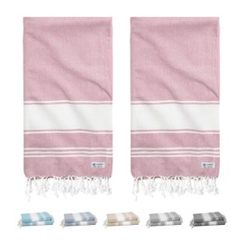 9Threads Cotton Turkish Beach Towel with Bag Towels Oversized 36"x72" Pool Absorbent Extra Large Quick Dry Sand Travel Towel (Pink, 2 Pack)