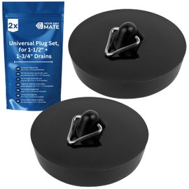 Universal stopper set, 2 pack, in black, Ø 44 on 36 mm top on underside, rubber drain plug for 1 1/2" - 1 3/4" valve tops, drain stopper, wash basin stopper, bath tub stopper
