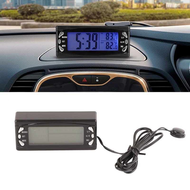 12V Digital Car Thermometer Vehicle Clock LCD Temperature Meter with