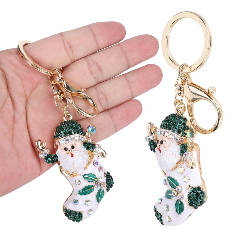 2Pcs Santa Keychain Pendant Cute Stylish Fahionable Decorative Hanging OrnamentsGreen