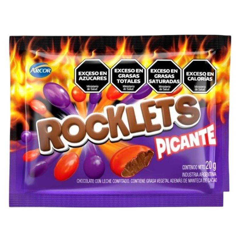 Arcor Rocklets Spicy Candy-Coated Chocolate Bites Bocaditos de Chocolate Picantes