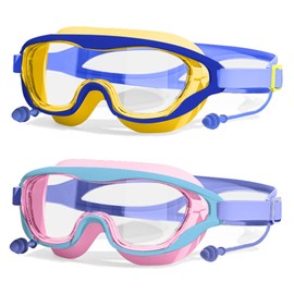 Zoomsnail Kids Swim Goggles 2 Pack, Anti-Fog Anti-UV Wide View Swimming Goggles for Kids Boys & Girls Age 3-14 (Yellow & Pink)