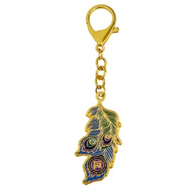 2025 Feng Shui Peacock Feather Keychain Blue Peacock Feather Alloy Keychain, Blue, 12.7*2*6.5cm
