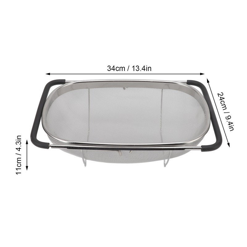 Over The Sink Colander Stainless Steel Telescopic Strainer Basket Rubber