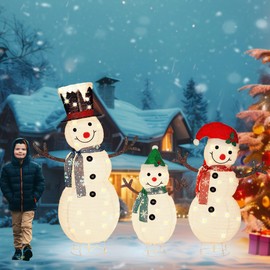 3Pcs 4.5FT Snowman Christmas Decorations Outdoor with 170 Twinkling LED Lights - Large Christmas Yard Decorations for Holiday, Winter, New Year - Easy Assembly & Weatherproof