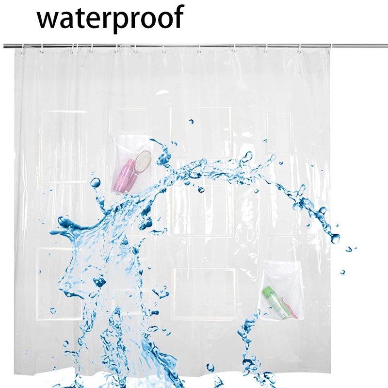 Cedmon Waterproof Fabric Shower Curtain or Liner with 9 Storage