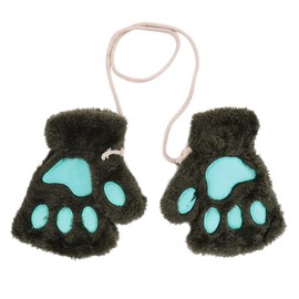 Women Girls Warm Half Finger Plush Gloves Mittens Cute Bear Cat Dog Paw Gloves Fingerless Mittens Hanging Neck Gloves Mittens with Anti-lost String Hand Warmer for Outdoor Sports Touchscreen Typing