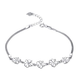 Ategazza egb14 Clover Leaf Bracelet Earrings 925 Sterling Silver Women's Happy, Silver