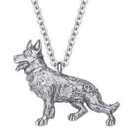 DOWAY Antique Rose Gold Silver Plated German Shepherd Dog Pendant Necklace Metal Pet Jewelry for Women Girls Party Gift, Metal, Sandstone