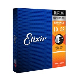 Elixir Elixir Strings, Electric Guitar Strings, Nickel Plated Steel with NANOWEB Coating, Longest-Lasting Bright Tone with Comfortable Feel, 6 String Set, Light/Heavy 10-52