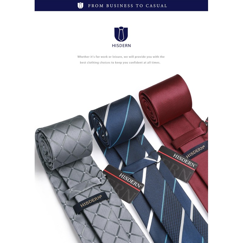 HISDERN T3-02 Brand Necktie, Handkerchief, Set of 3, Width: 3.3