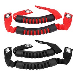 Ara.mox Seat Grab Handles, 2pcs Car Rear Seat Headrest Grab Handle Set with Holes for Jeep Wrangler 1995-2017 (Black)