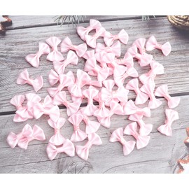 Sowaka 50 Pcs Mini Satin Bows Ribbon Small Vintage Elegant Soft Boutique Flower Bowknot for DIY Crafting Project Appliques Sewing Scrapbooking Wedding Birthday Gift Present Home Party Decoration (Pink)