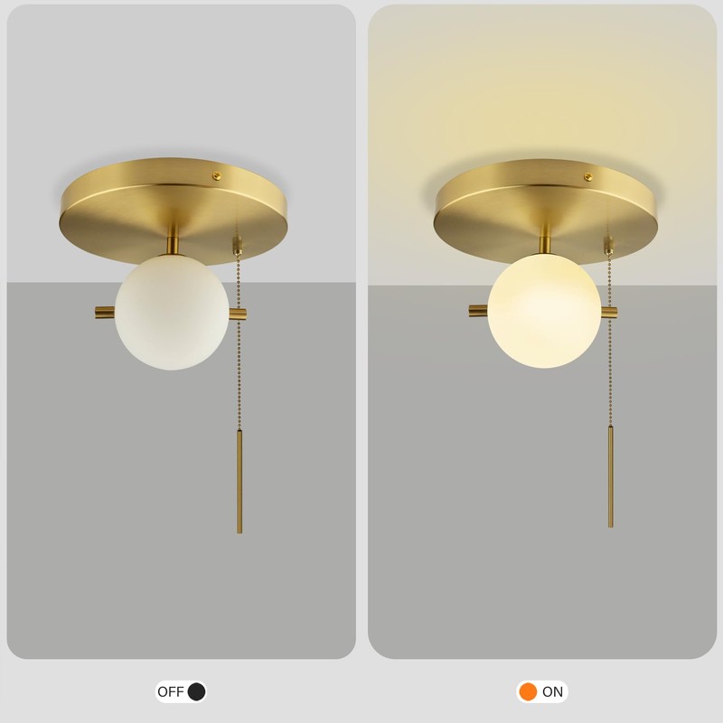 Soutas Gold Pull Chain Ceiling Light Glass Globe Flush Mount