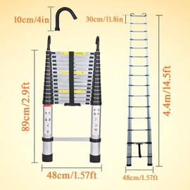 Telescoping Ladder 14.5ft Aluminum Telescopic Extension Ladder Extendable Ladders with 2 Detachable Hooks Portable Lightweight Safety Lock Design Best for Household Daily or RV Work 330 Pound Capacity