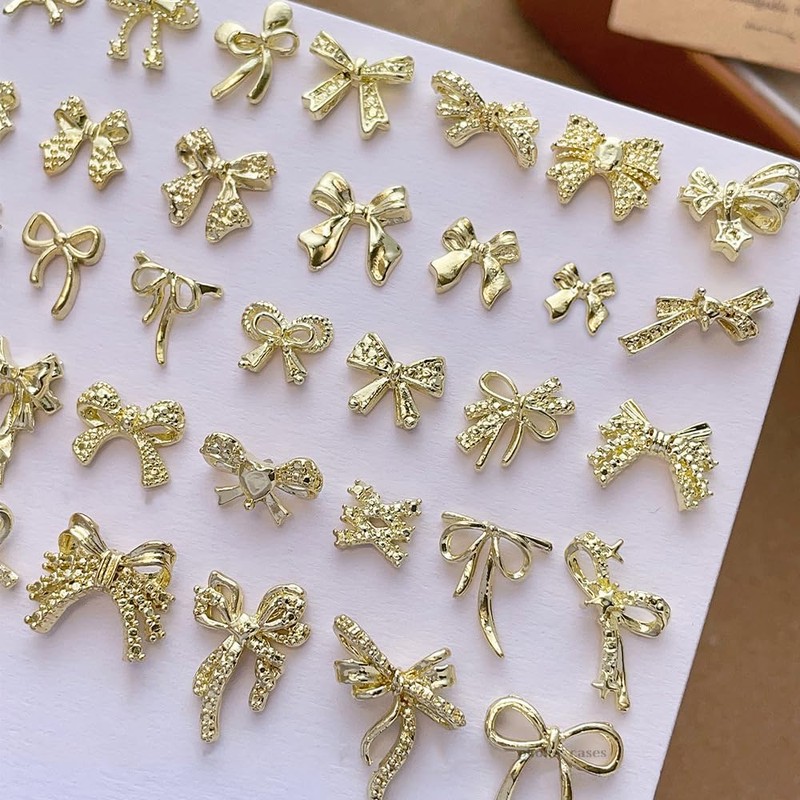 34 Pezzi Metallo Bow Nail Charms Oro 3D Dolce Fiocco