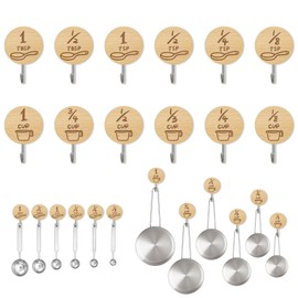 Verigud Measuring Cup and Spoon Organizer, 12 Pack Adhesive Wood Hooks for Hanging, Kitchen Hooks for Space Saving Storage