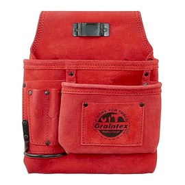 Graintex SS2621 :: 5 Pocket Right Handed Nail & Tool Pouch Red Color Suede Leather for Constructors, Electricians, Plumbers, Handymen