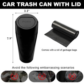 JUSTTOP Car Trash Can Bin with Lid, Leakproof Car Door Pocket Cup Holder Garbage Can with Trash Bags, Multipurpose Portable Mini Garbage Bin Trash Container for Auto Home Office (Black)