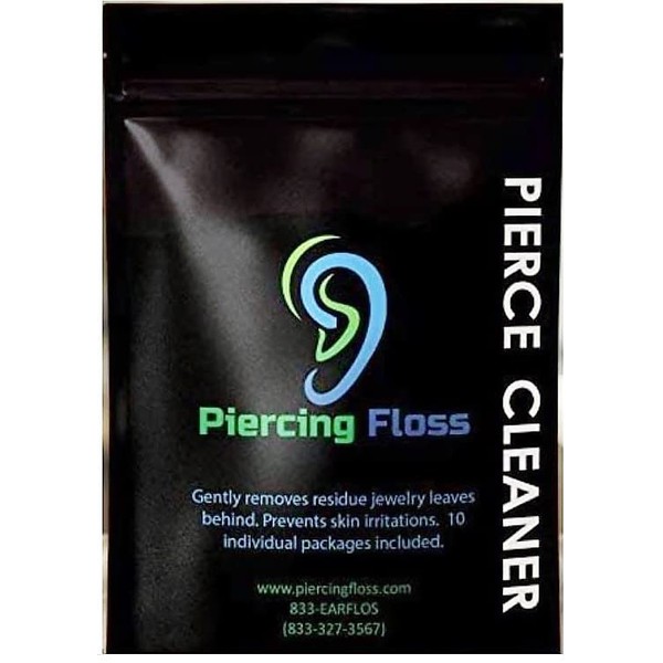 Piercing Site Cleaner Floss - Piercing Aftercare for Ear, Belly, Nose, Nipple etc - Ready to Use - Made in The USA - Pack of 10